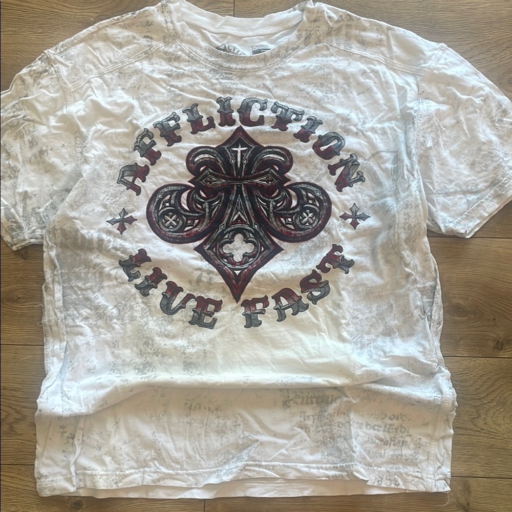 Affliction White Tee with Red and Black Graphic